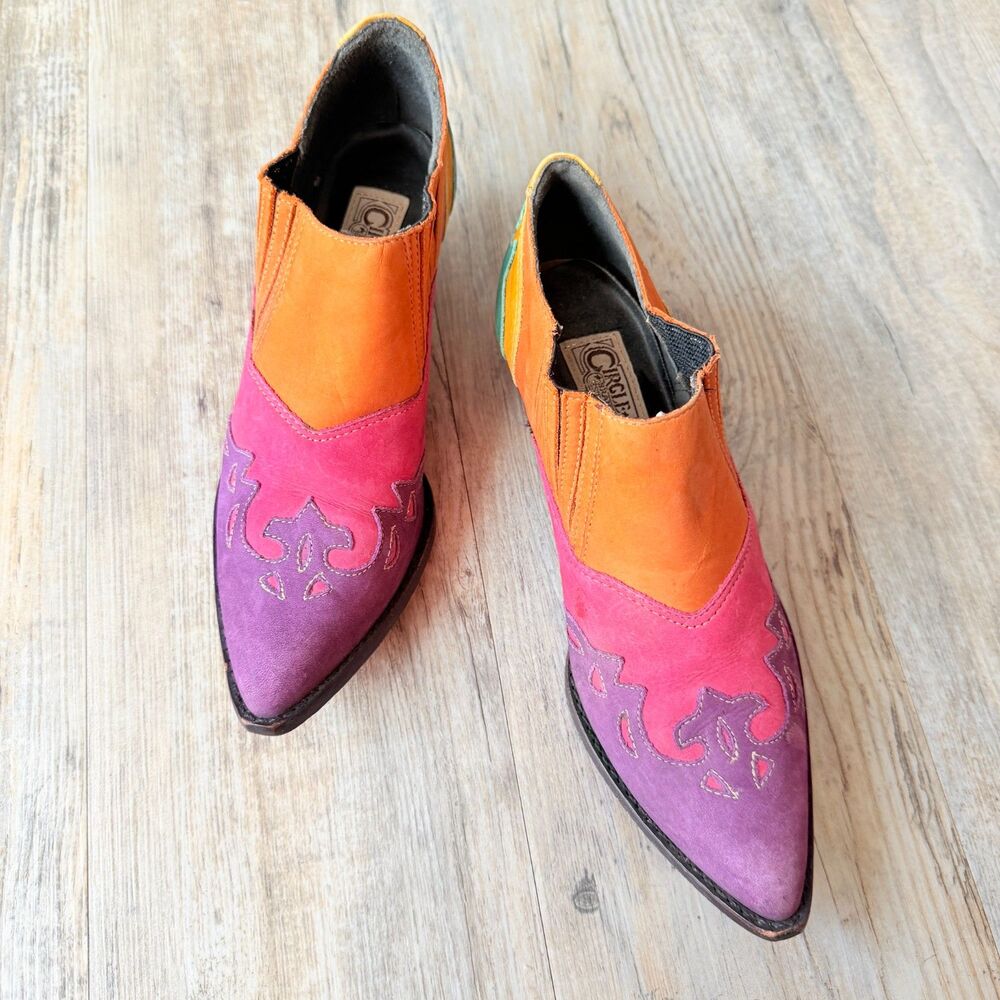 Vintage Circus Brand Multicolor Suede Western Ankle Boots 7.5 Cowboy Booties - Picture 2 of 13